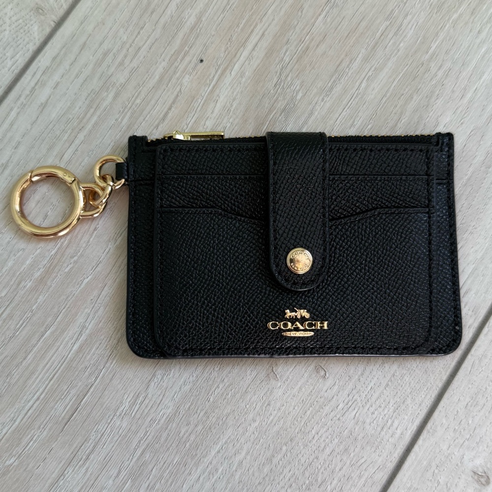 Coach Black and Gold Card Holder with Key Ring